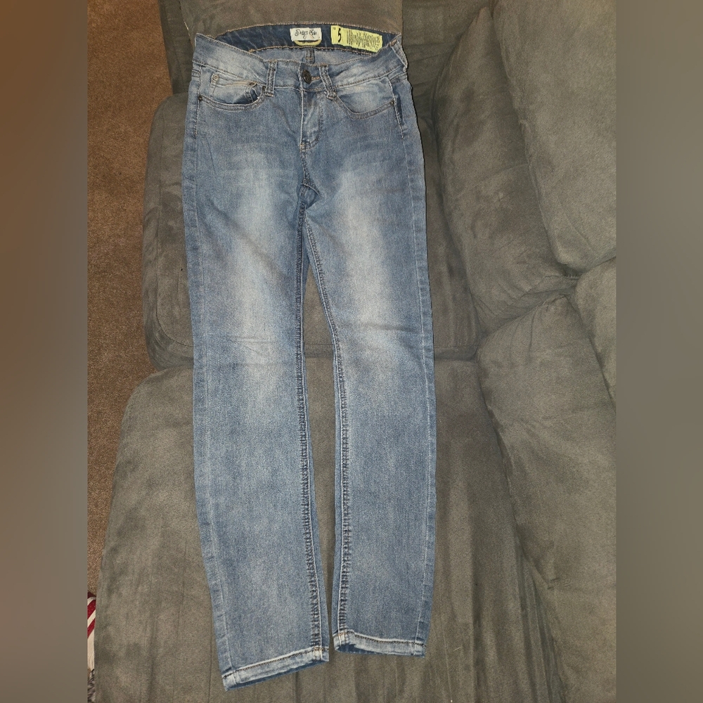 Indigo Rein Blue Skinny Jeans with Faded Design